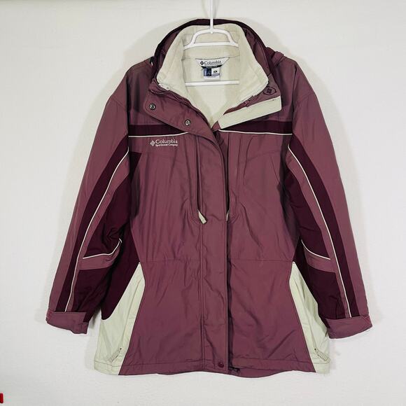 Columbia Winter Jacket Womens XL Interchangeable Fleece Wine Red Removable Hood - Picture 1 of 13